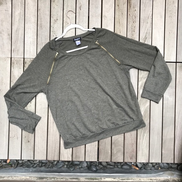SPRYTUAL Grey Crew Neck Bronze Zipper DetailLong Sleeve Pullover Sweater - Picture 2 of 5